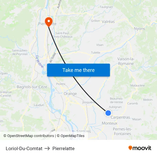 Loriol-Du-Comtat to Pierrelatte map