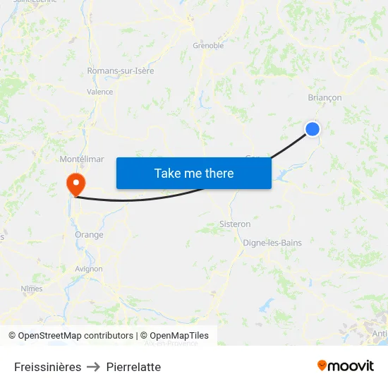 Freissinières to Pierrelatte map