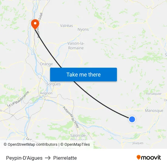 Peypin-D'Aigues to Pierrelatte map