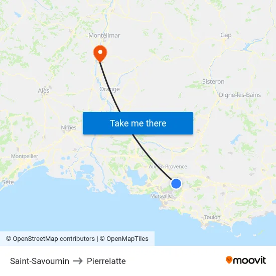 Saint-Savournin to Pierrelatte map