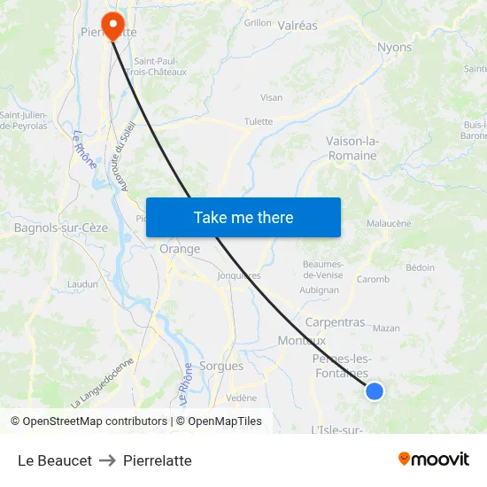 Le Beaucet to Pierrelatte map