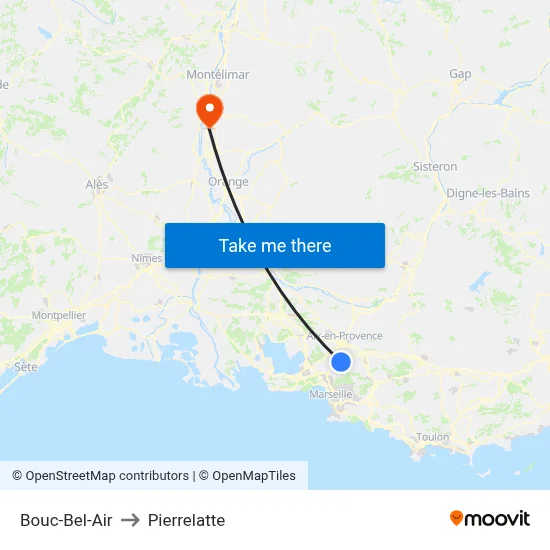 Bouc-Bel-Air to Pierrelatte map