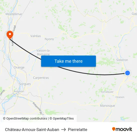 Château-Arnoux-Saint-Auban to Pierrelatte map