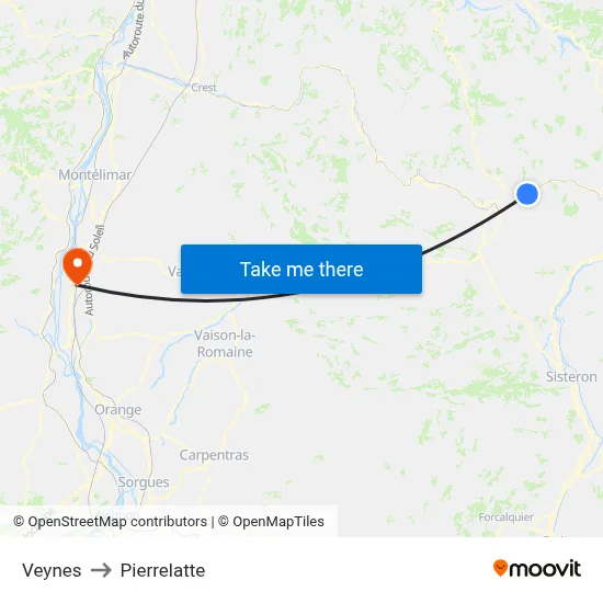 Veynes to Pierrelatte map