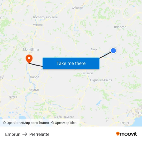 Embrun to Pierrelatte map