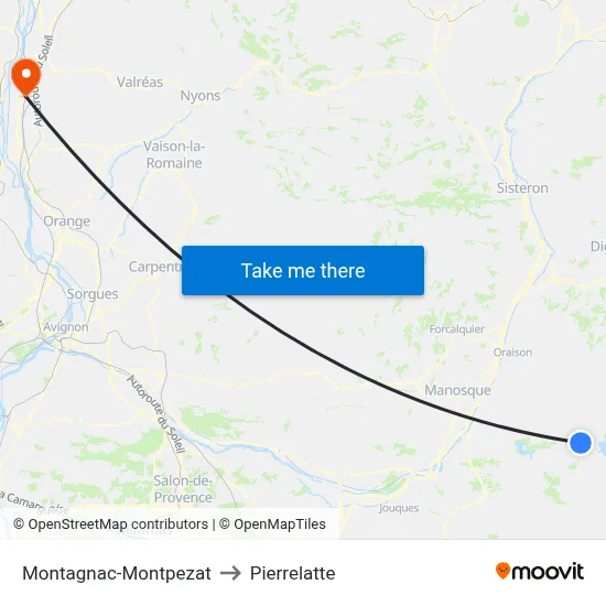 Montagnac-Montpezat to Pierrelatte map