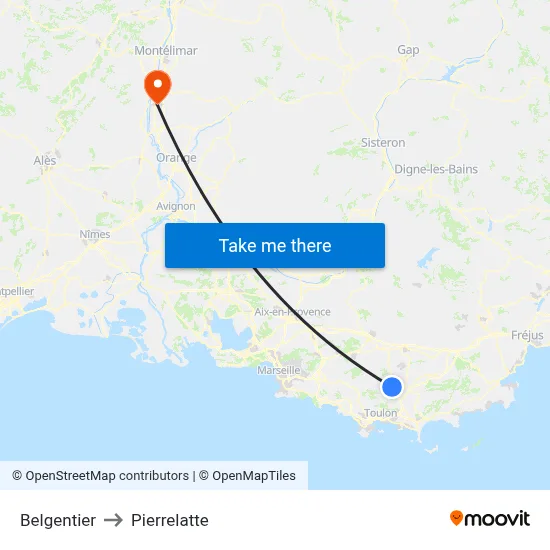 Belgentier to Pierrelatte map