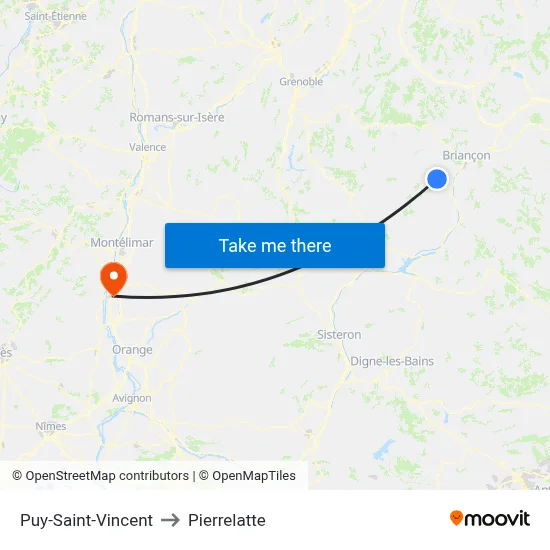 Puy-Saint-Vincent to Pierrelatte map
