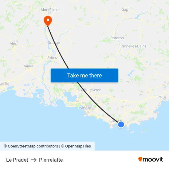 Le Pradet to Pierrelatte map