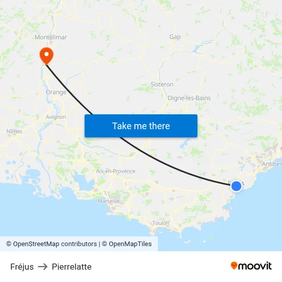Fréjus to Pierrelatte map