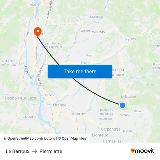 Le Barroux to Pierrelatte map