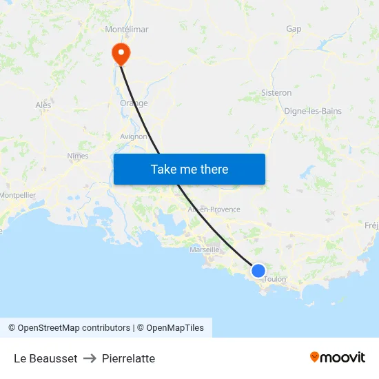 Le Beausset to Pierrelatte map