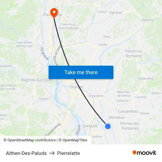 Althen-Des-Paluds to Pierrelatte map