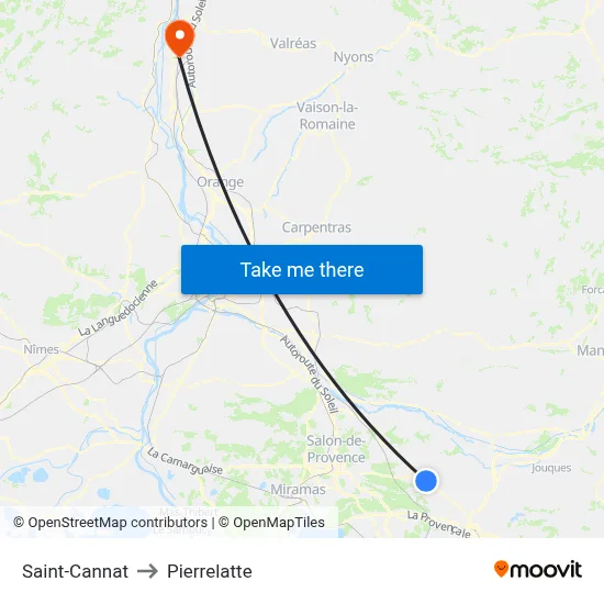 Saint-Cannat to Pierrelatte map