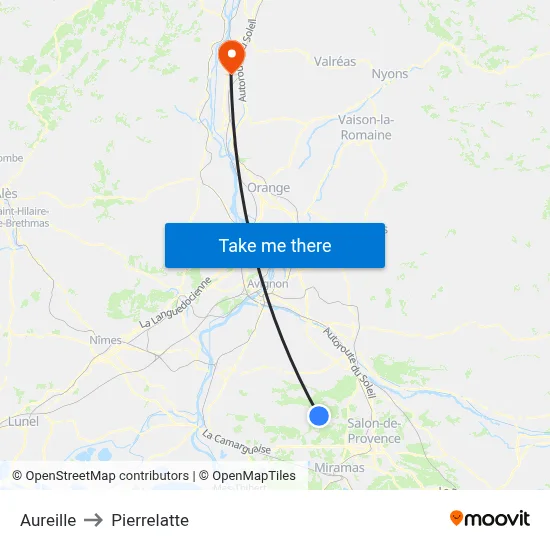 Aureille to Pierrelatte map
