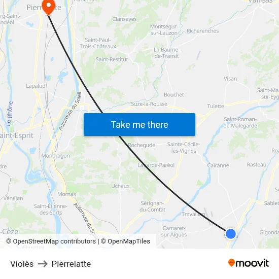 Violès to Pierrelatte map