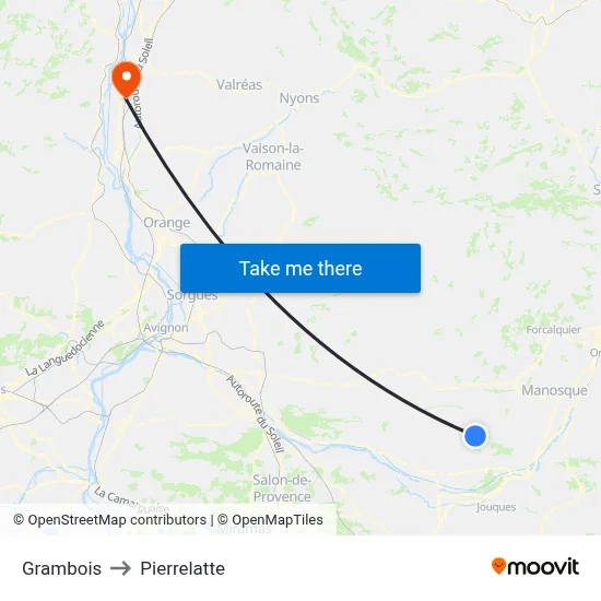 Grambois to Pierrelatte map