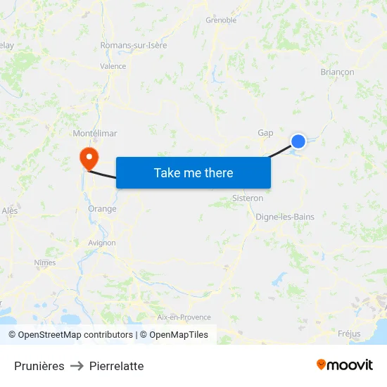 Prunières to Pierrelatte map