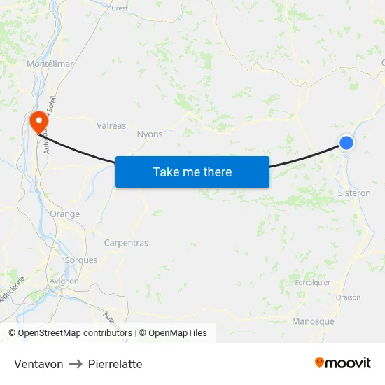 Ventavon to Pierrelatte map