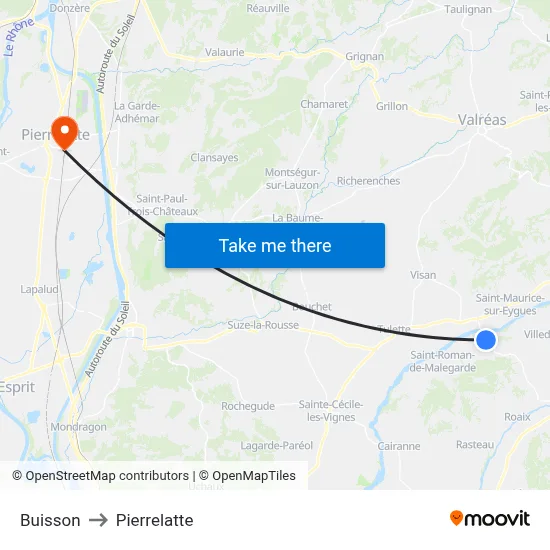 Buisson to Pierrelatte map