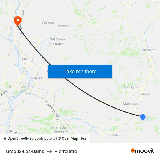 Gréoux-Les-Bains to Pierrelatte map
