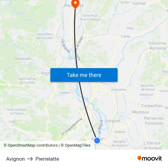 Avignon to Pierrelatte map