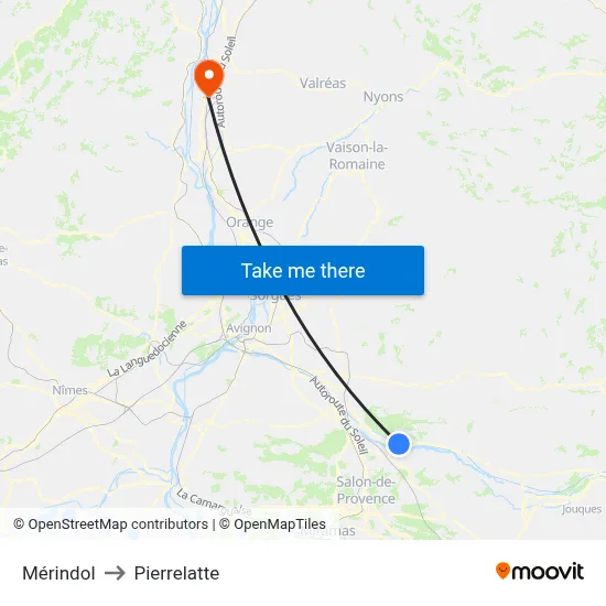 Mérindol to Pierrelatte map