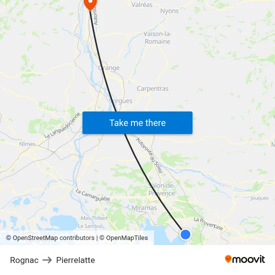 Rognac to Pierrelatte map