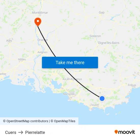 Cuers to Pierrelatte map