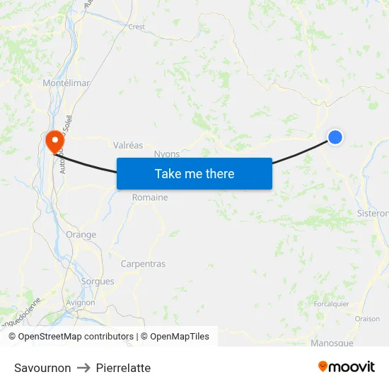Savournon to Pierrelatte map