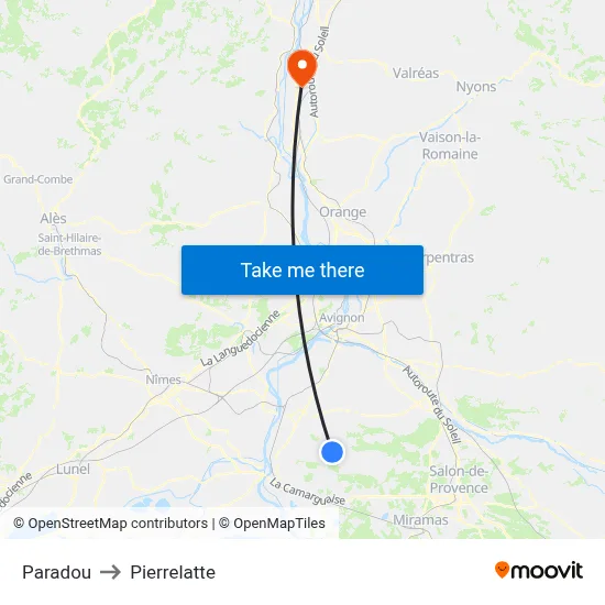 Paradou to Pierrelatte map