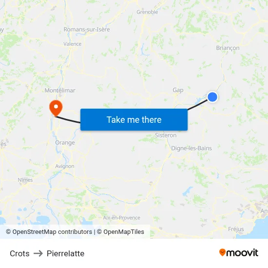 Crots to Pierrelatte map