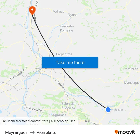 Meyrargues to Pierrelatte map