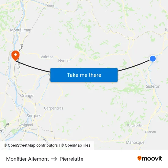 Monêtier-Allemont to Pierrelatte map