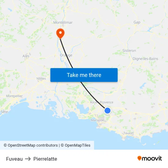 Fuveau to Pierrelatte map
