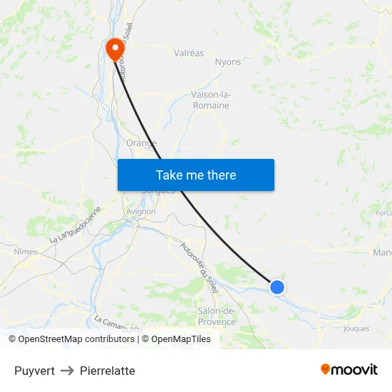 Puyvert to Pierrelatte map