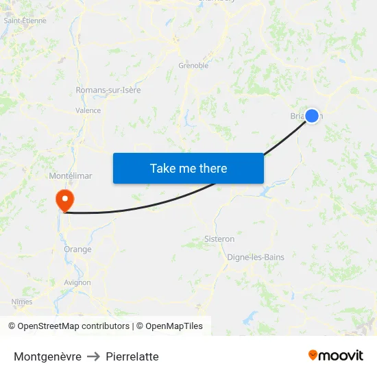 Montgenèvre to Pierrelatte map