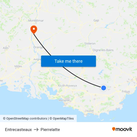Entrecasteaux to Pierrelatte map