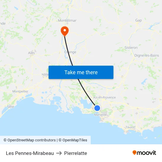 Les Pennes-Mirabeau to Pierrelatte map