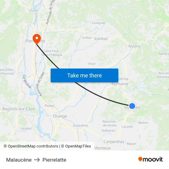 Malaucène to Pierrelatte map