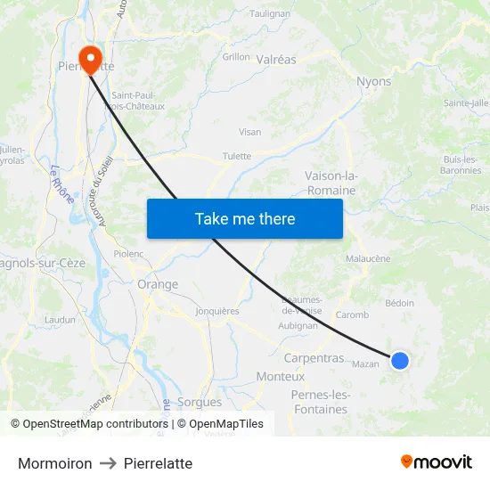 Mormoiron to Pierrelatte map