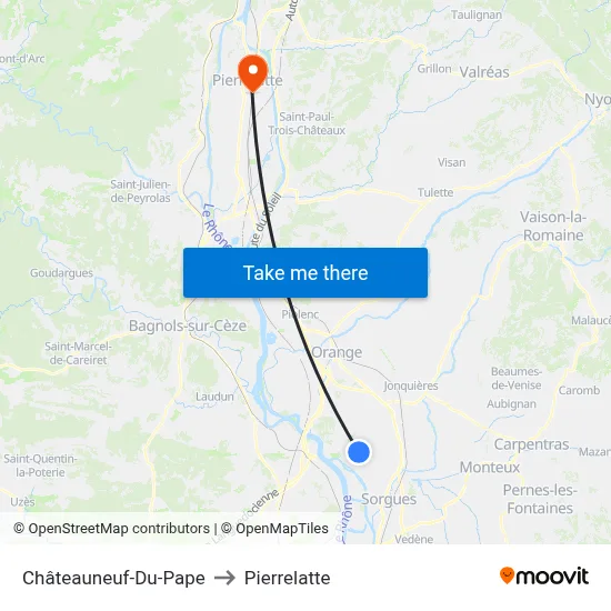 Châteauneuf-Du-Pape to Pierrelatte map