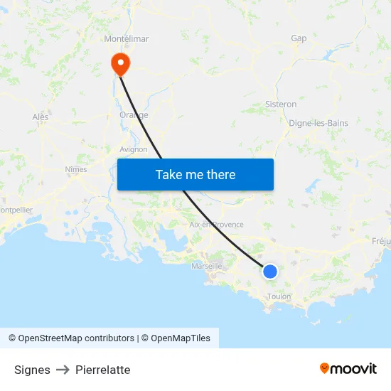 Signes to Pierrelatte map