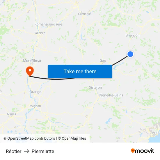 Réotier to Pierrelatte map