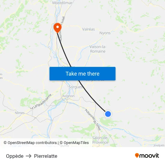 Oppède to Pierrelatte map