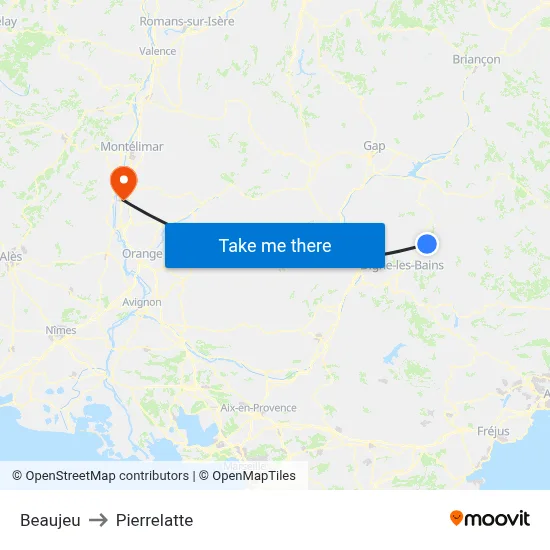 Beaujeu to Pierrelatte map