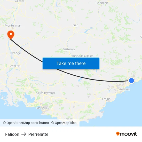Falicon to Pierrelatte map