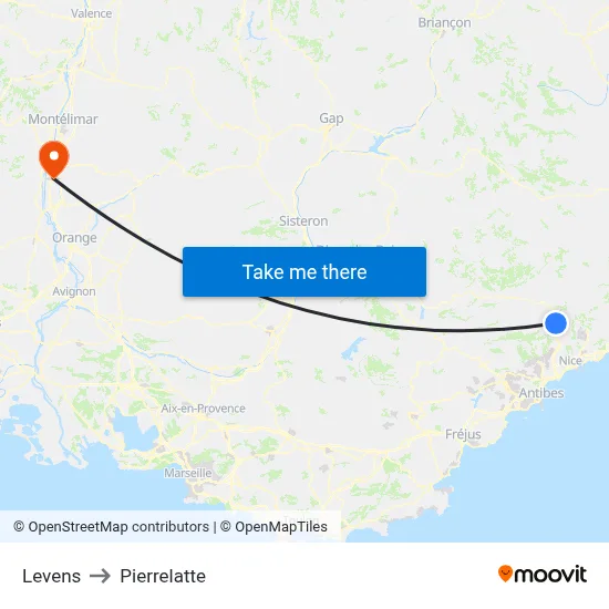 Levens to Pierrelatte map