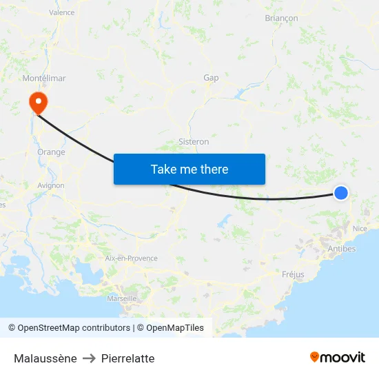 Malaussène to Pierrelatte map
