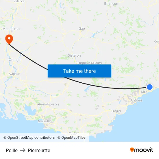 Peille to Pierrelatte map